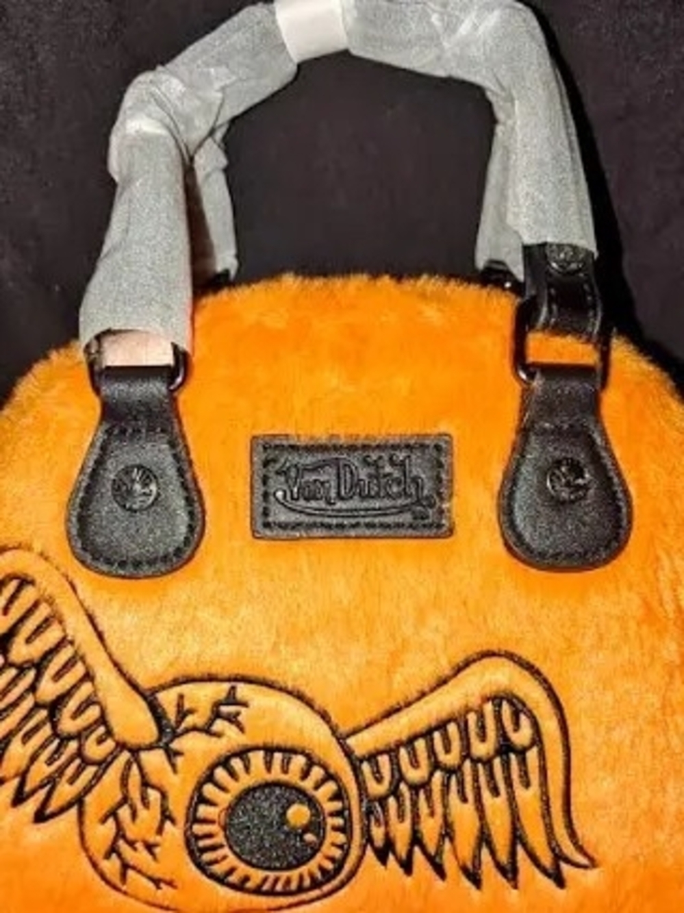Von Dutch Orange Faux Fur Bowling  Bag with Black Accents - Picture 3 of 4